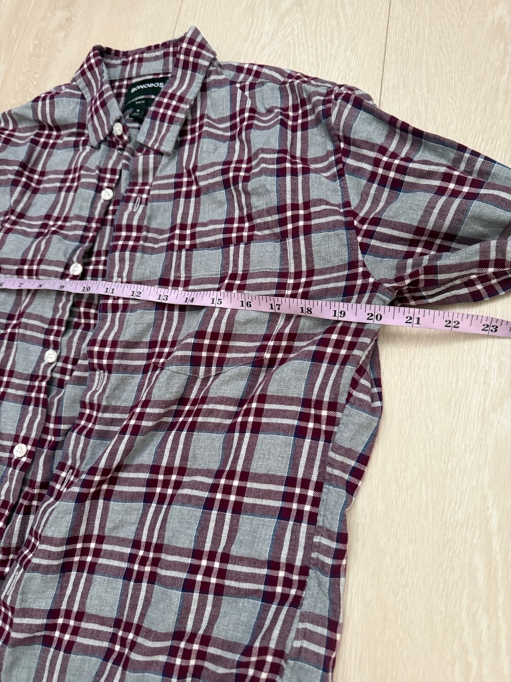 3/$10 Bonobos Plaid Button-Down Slim Fit Shirt in Burgundy and Gray - Picture 5 of 8